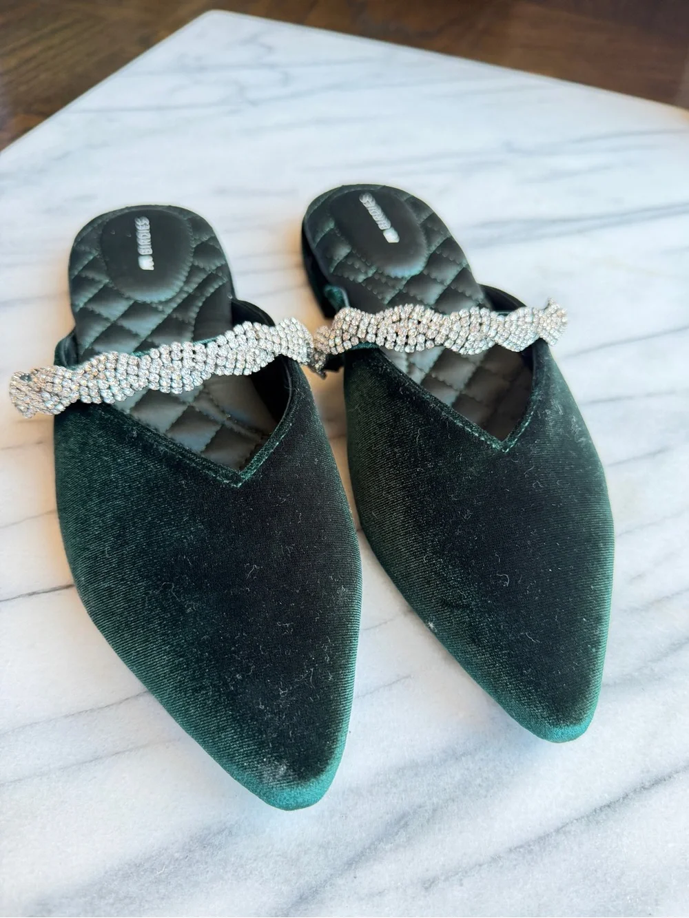 Birdies Starling Emerald Velvet Rhinestone Mule Flats Brand New Size 7 - Picture 1 of 8